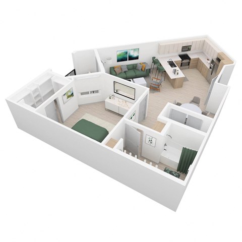 Floor plan for 1 bed, 1 bath, 826 sqft